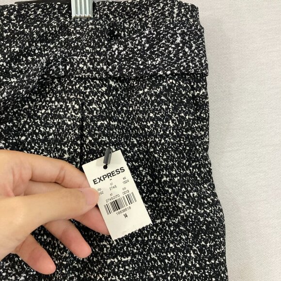New Express Black White High Rise Belted Ankle Pants size 14 Office Career - Picture 7 of 13